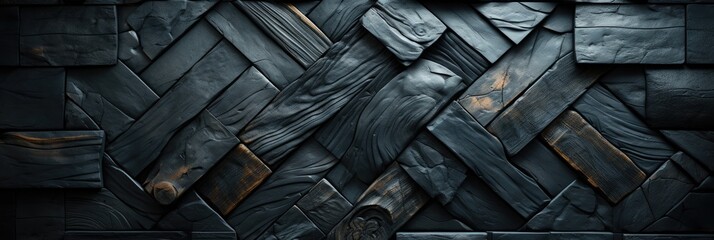 Dark Elegance Wallpaper - Rustic Edges Interweaving Tongan Art Traditions - A Symphony of Stone, Concrete, and Diverse Wood Grains - Black Stone Wood Background created with Generative AI Technology
