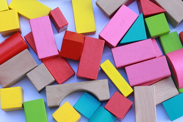Close up of Colorful wooden brick for kids