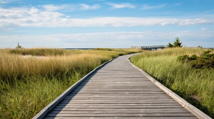 wooden bridge in the field. Generative AI