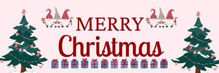 Pink Red Simple Christmas Day Merry Christmas  banner, poster, greeting cards, background Vector illustration.