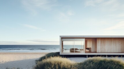 beach hut on the shore. Generative AI