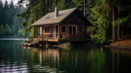 Fototapeta na wymiar house on the lake. Generative AI