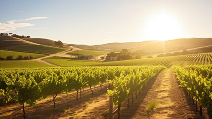 Naklejka premium vineyard at sunset. Generative AI