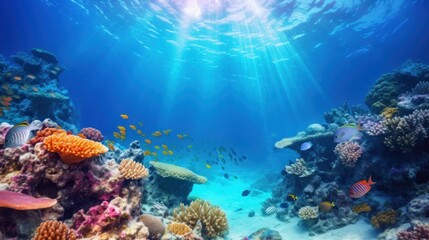Fototapeta na wymiar coral reef and diver. Generative AI