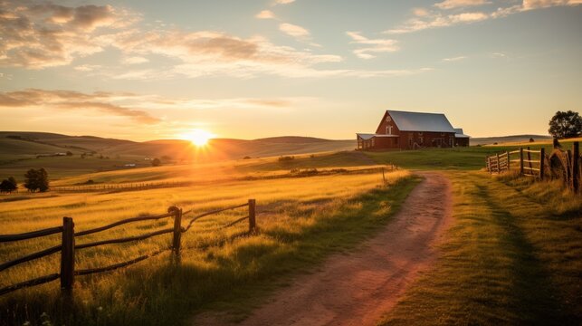 sunset in the countryside. Generative AI