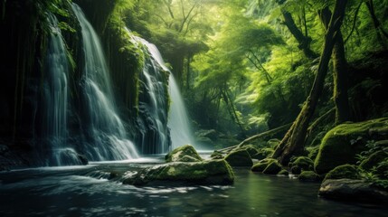 Fototapeta premium waterfall in the forest. Generative AI