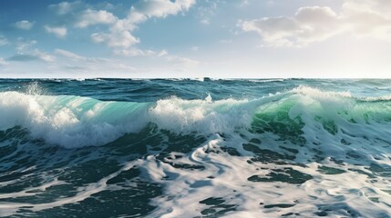Naklejka premium wave breaking on the rocks. Generative AI