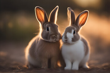 Fototapeta premium Two cute funny rabbits. Ai generative 
