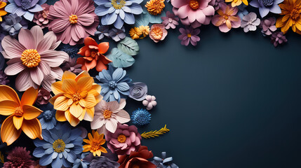 Colorful paper spring flowers with copy space. Generative Ai