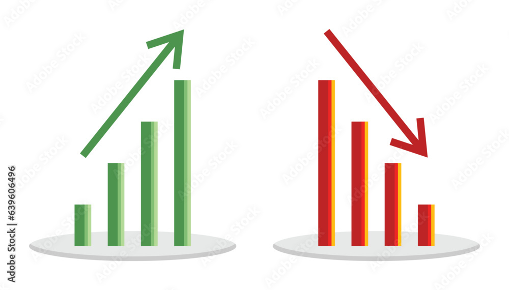 Poster graph icon up and down in green and red. sales and business chart concept. simple 3d vector