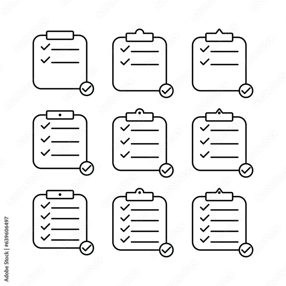 Poster checklist document icon set, planning. vector for apps, web and flyers. simple design on white backg