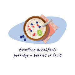 Oatmeal bowl. Porridge with blueberries. Breakfast food. - 639607456