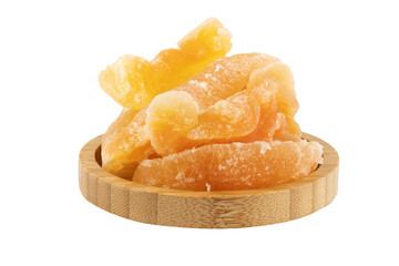 dried papaya in a wooden bowl