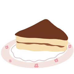 Colorful tiramisu cake with a bright pink plate