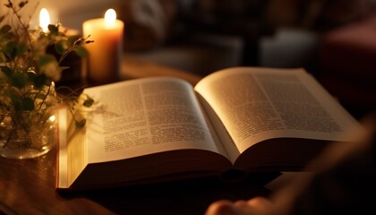 Naklejka na ściany i meble Close-up of a person reading in the evening