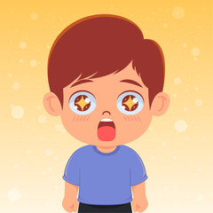 Cute boy enthusiastic and fascinated, eyes shining