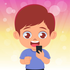 little boy using mobile phone and laugh