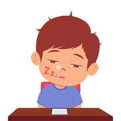 Cute boy sleep while study in class vector
