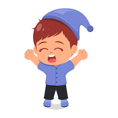 happy cute little kid boy wake up in the morning
