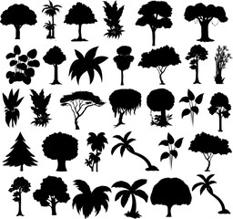 set of trees silhouettes