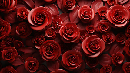 Festive background for Valentines day made with red roses and hearts. Generative Ai