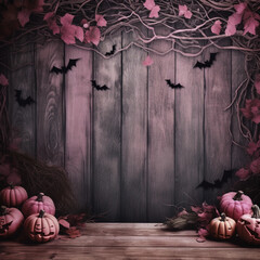 Pink halloween background with pumpkins
