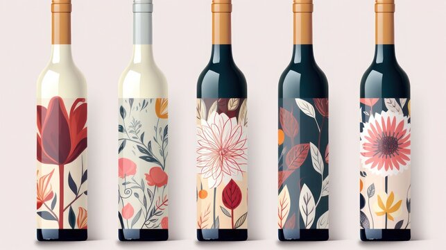 Wine bottles with floral pattern