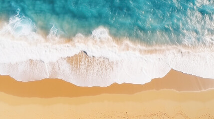Fototapeta na wymiar Aerial top view on nature landscape view of beautiful tropical clean sandy beach and soft blue ocean, Summer seascape waves