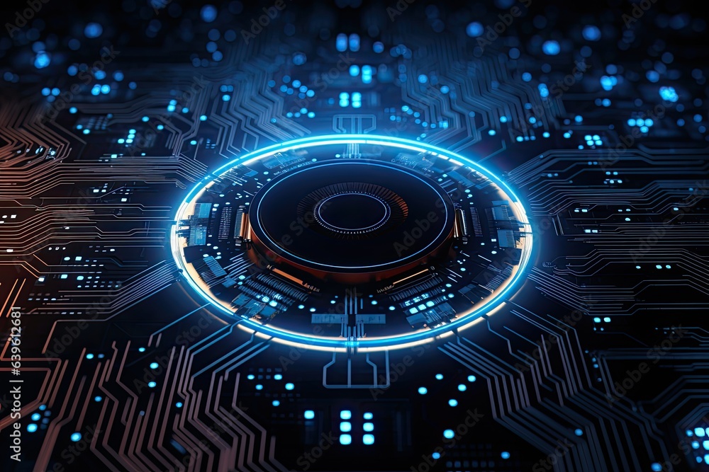 Poster futuristic abstract circular technology background. digital hologram screen.generative ai