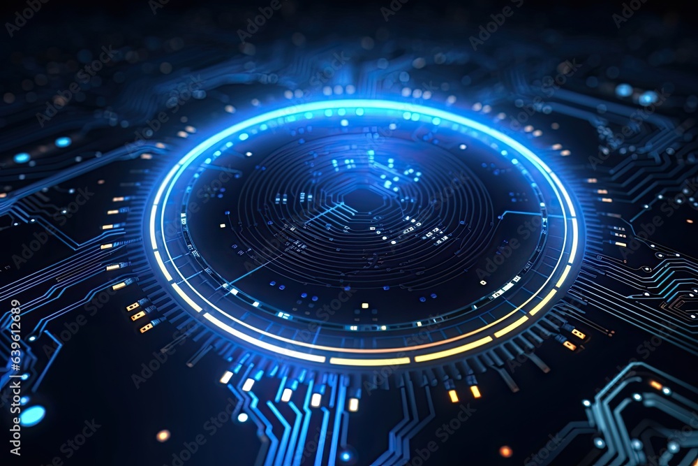 Aufkleber futuristic abstract circular technology background. digital hologram screen.generative ai