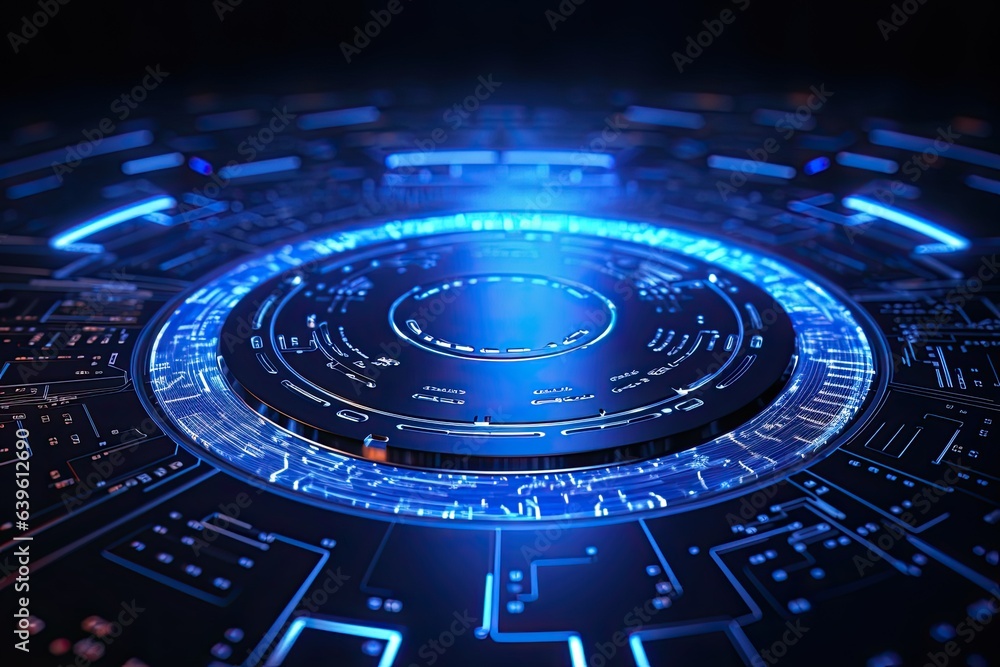 Poster futuristic abstract circular technology background. digital hologram screen.generative ai