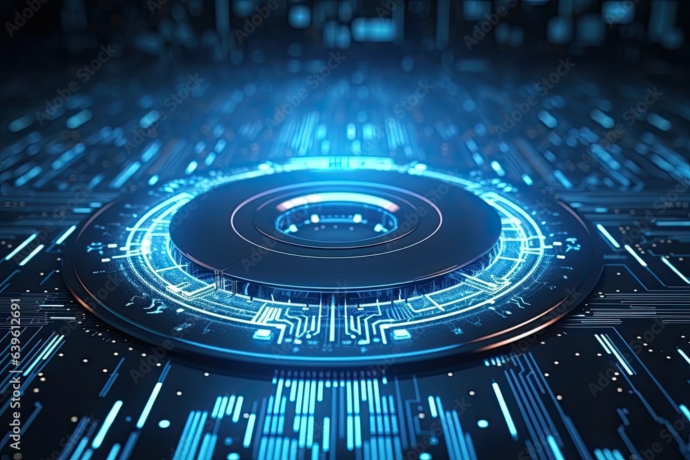 Poster futuristic abstract circular technology background. digital hologram screen.generative ai