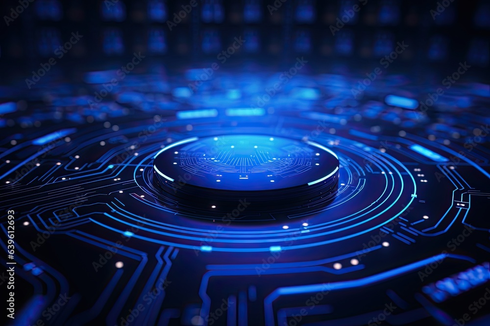 Poster futuristic abstract circular technology background. digital hologram screen.generative ai