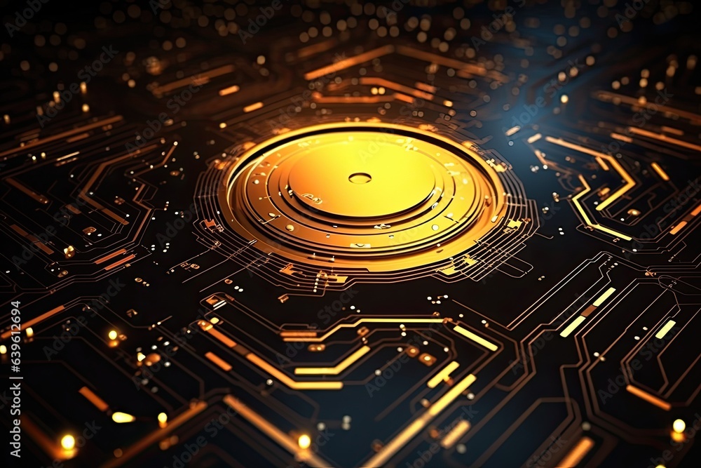 Poster futuristic abstract circular technology background. digital hologram screen.generative ai