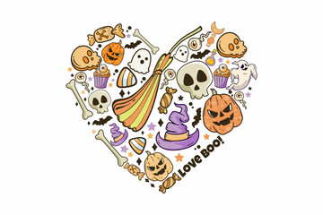 Love Boo!  Retro Halloween Heart  Sublimation T shirt design
