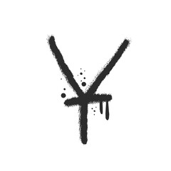 Yuan coin. Urban street icon in y2k grunge graffiti style with streaks, splash effects, drops. Black air sprayed graphic. Spray textured vector illustration for graphic tee; banners; social media