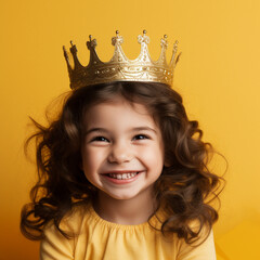 Little girl with a crown on a yellow background.