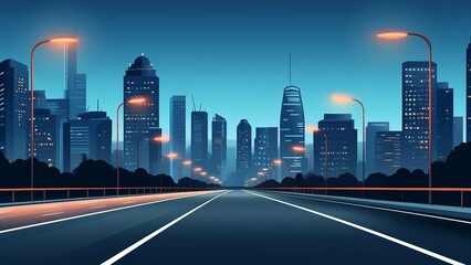 Obraz premium Cityscape with city lights and highway at night illustration AI Generated
