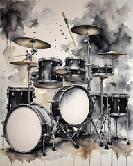Fototapeta na wymiar Painting of a drum set with a pair of drums and a pair of sticks