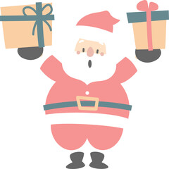 merry christmas and happy new year with cute santa claus and gift box, flat png transparent element cartoon character design