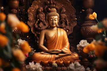 Fototapeta premium A Buddha statue emits a big power