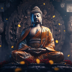 A Buddha statue emits a big power