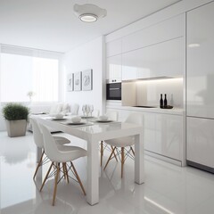 ultra high quality modern  white interior of Dining room