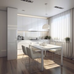 Fototapeta na wymiar ultra high quality modern white interior of Dining room