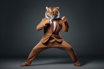business concept strategy facing problem with tiger animal character 