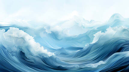 Ocean Waves, A rough sea with multiple splashing waves for a background. Blue and White Sea Waters. 16:9 wide aspect ratio.