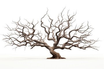 old branch tree with roots on white background
