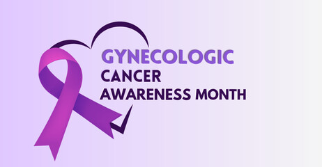Gynecologic Cancer Awareness Month, pink ribbon bow with heart shape, gradient background