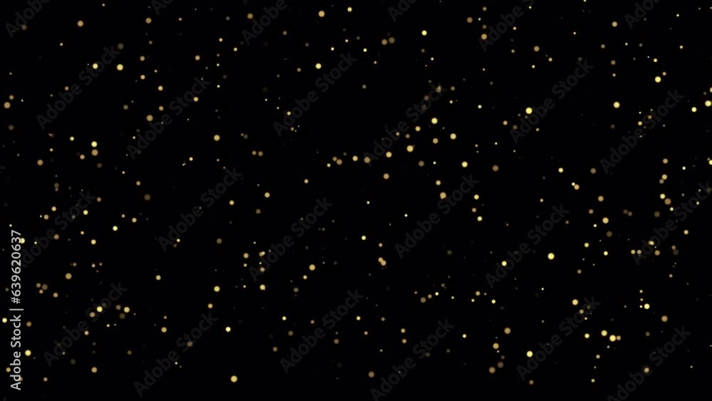 Poster loop glow yellow orange particles falling down on black abstract background. animation of fiery yell