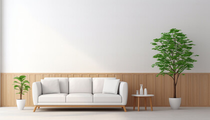 Fototapeta premium Neutral Waiting Oasis: Modern Room with Empty White Wall